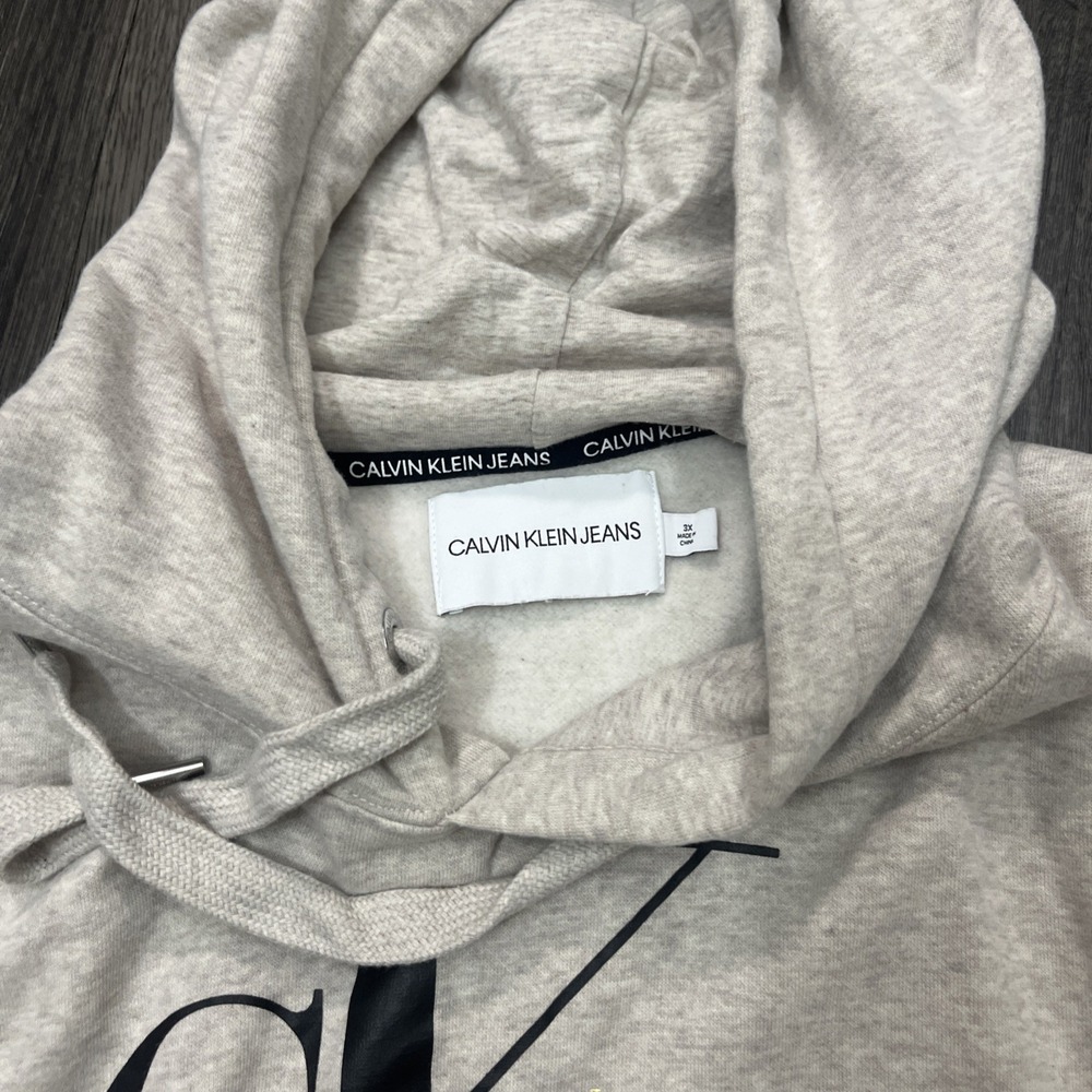 Calvin Klein Hoodie Women's 3X  Beige Sweatshirt Spell Out Drawstring Long Slev - Picture 3 of 11